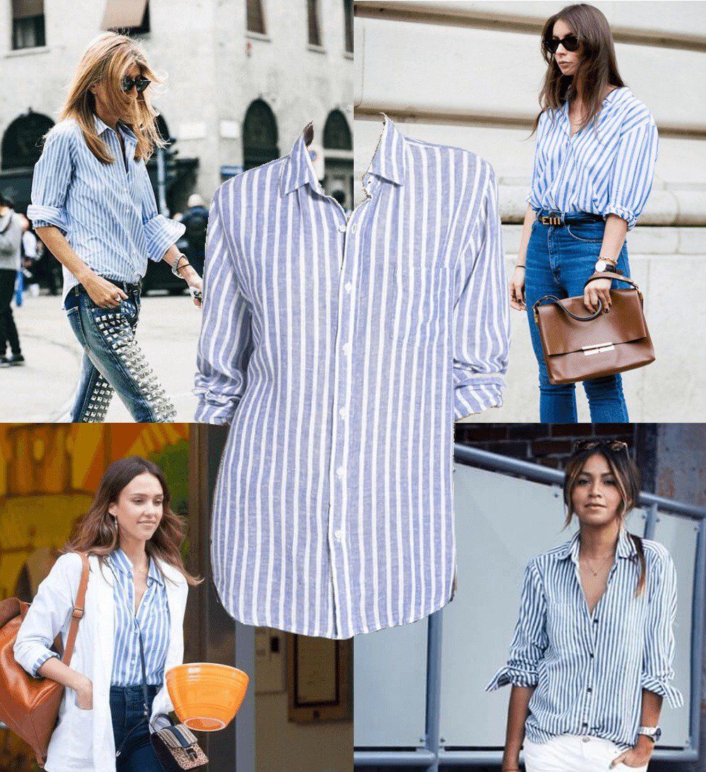 What to wear with a blue striped shirt for women?