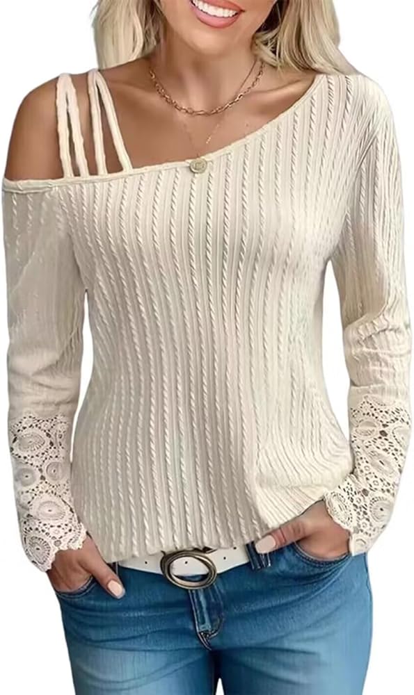 Long Sleeve Cold Shoulder Basic Tee Tops Shirts