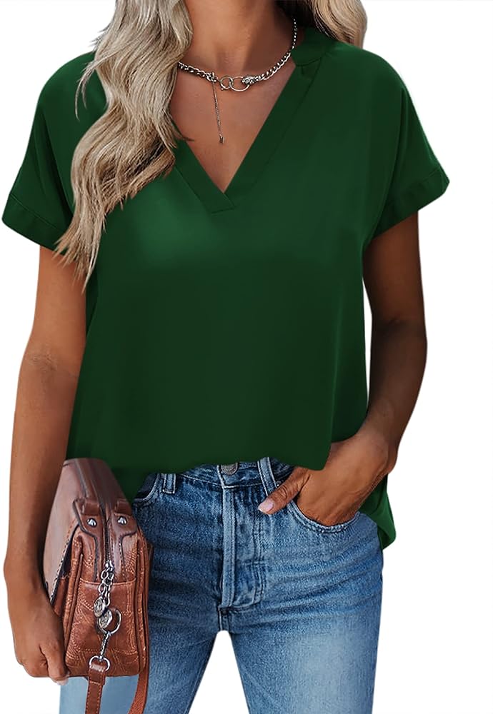 Tops Casual Short Sleeve V Neck Blouse