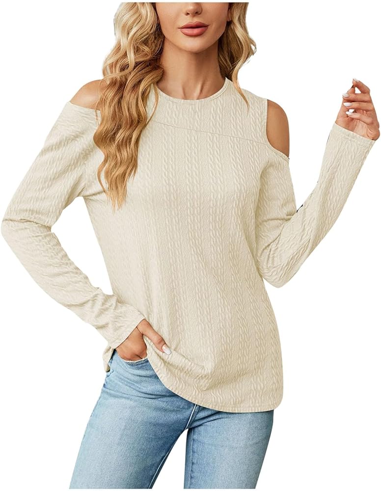 Long Sleeve Cold Shoulder Basic Tee Tops Shirts