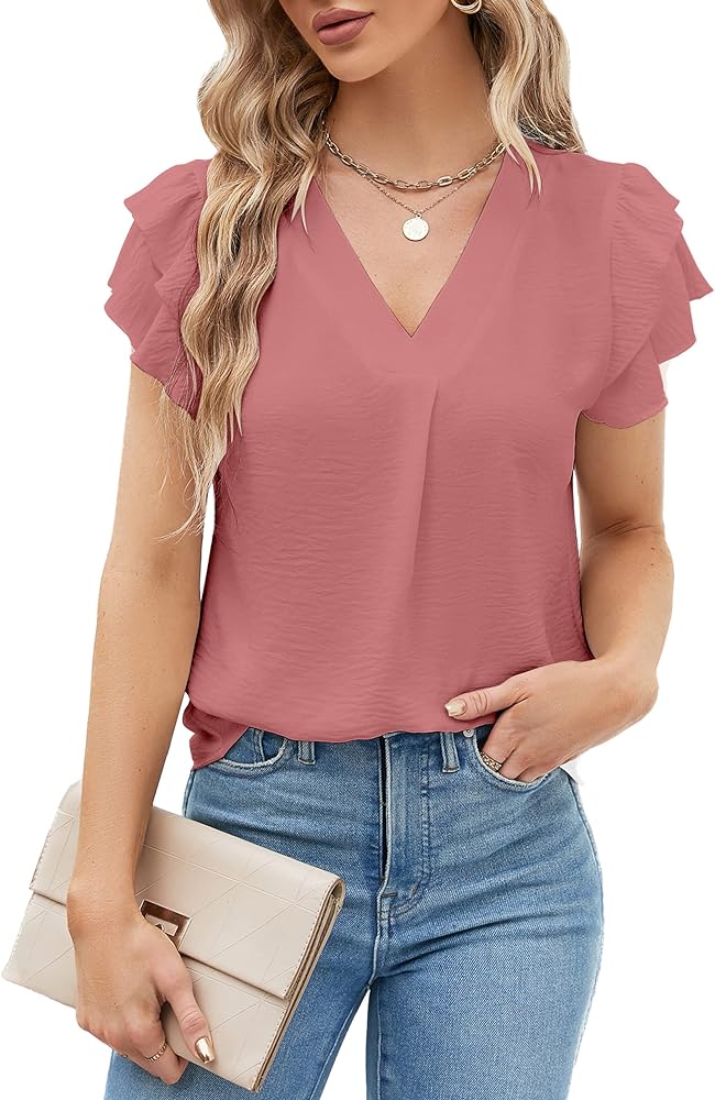 Tops Casual Short Sleeve V Neck Blouse