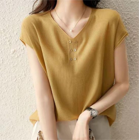 Tops Casual Short Sleeve V Neck Blouse