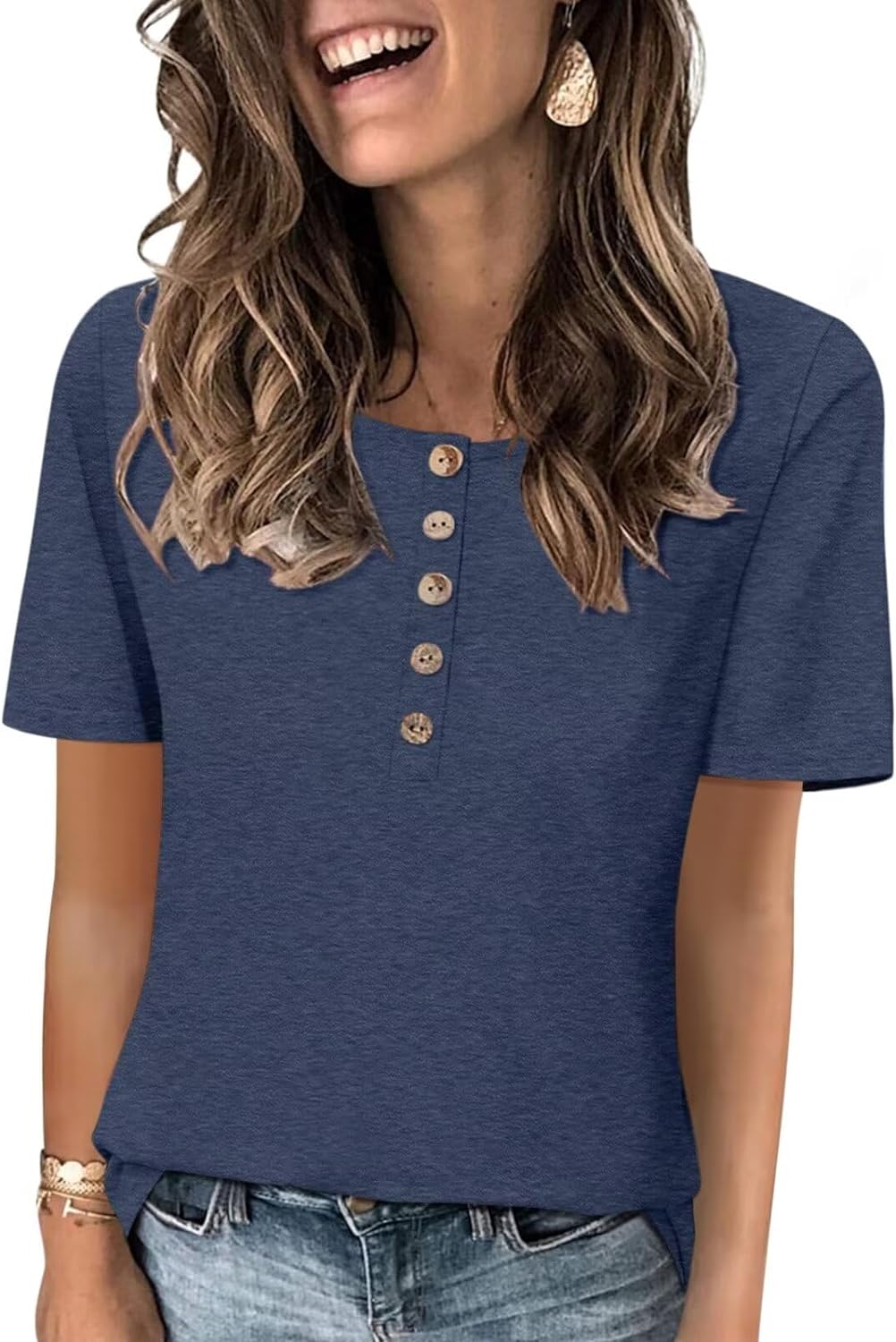 Minetom Women's Short Sleeve Henley Tops