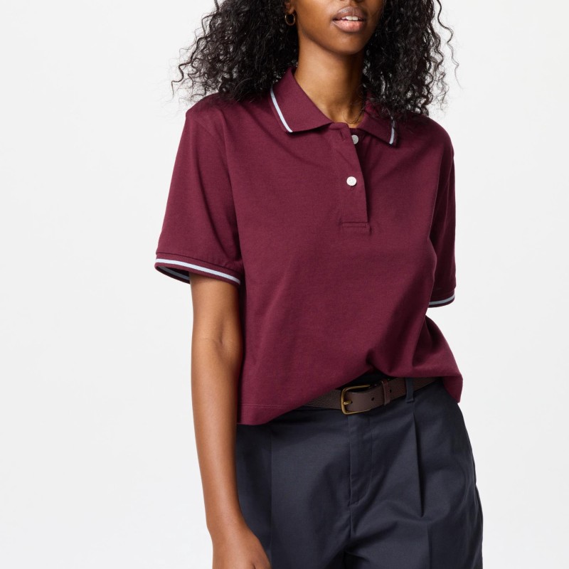 burgundy polo shirt